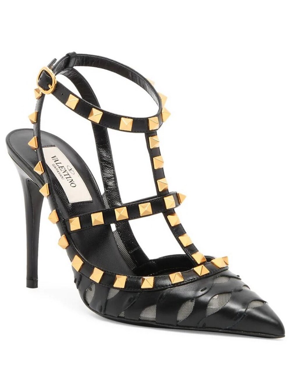 NEW Valentino Garavani Rockstud Black Cutout Leather Slingback Pumps EU 37